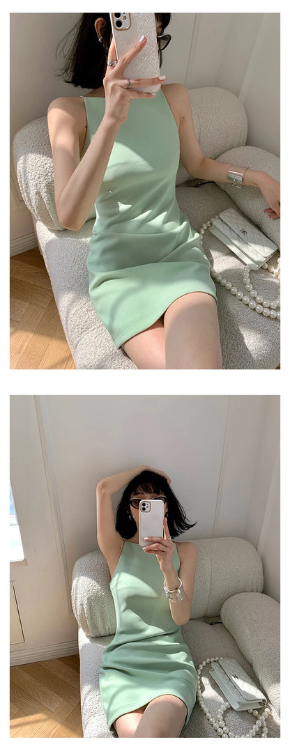 Jielur Summer Women New Spaghetti Strap Elegant Party Mini Dress