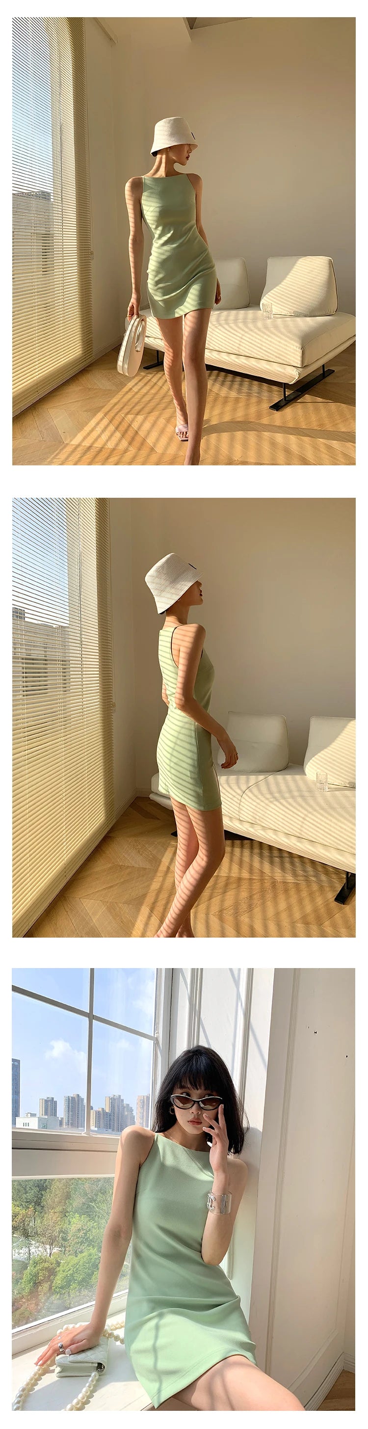 Jielur Summer Women New Spaghetti Strap Elegant Party Mini Dress