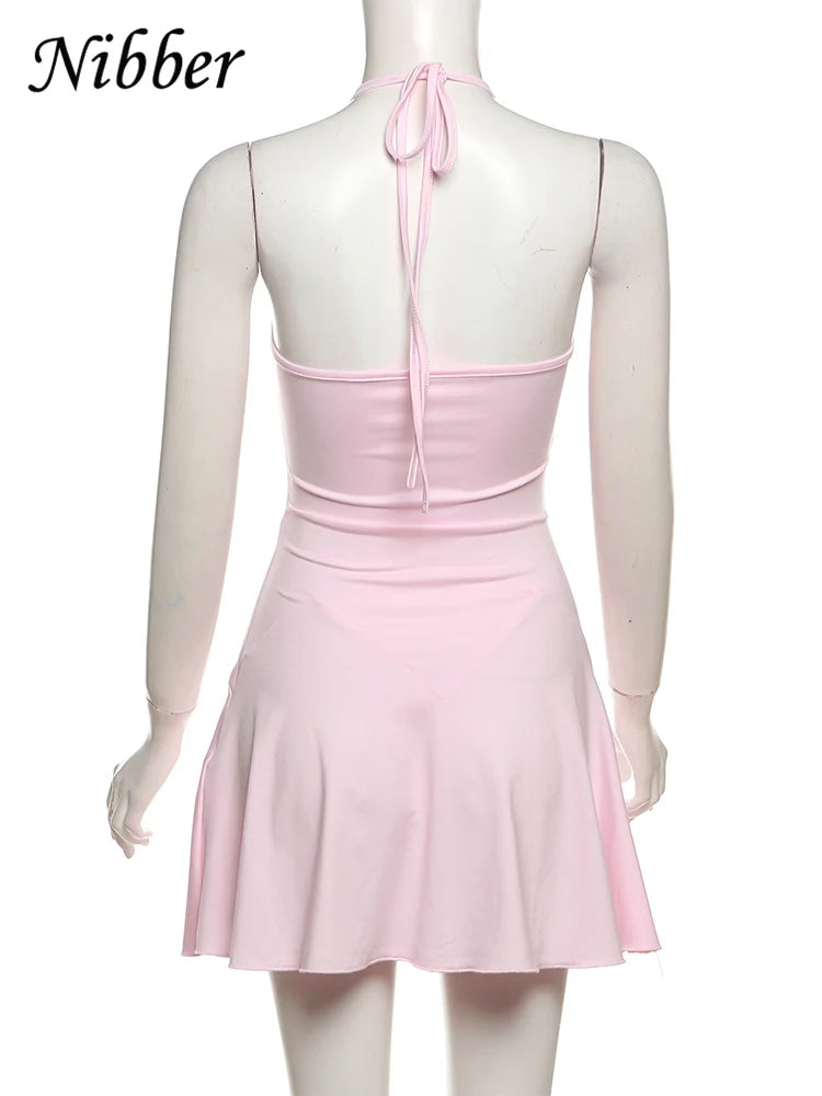 Nibbler Halter Ruffles V-Neck Dress