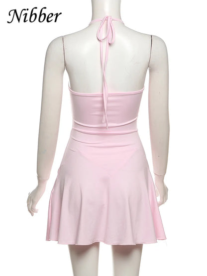 Nibbler Halter Ruffles V-Neck Dress