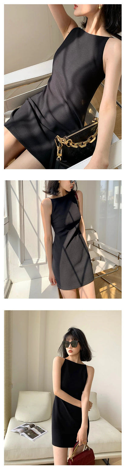 Jielur Summer Women New Spaghetti Strap Elegant Party Mini Dress