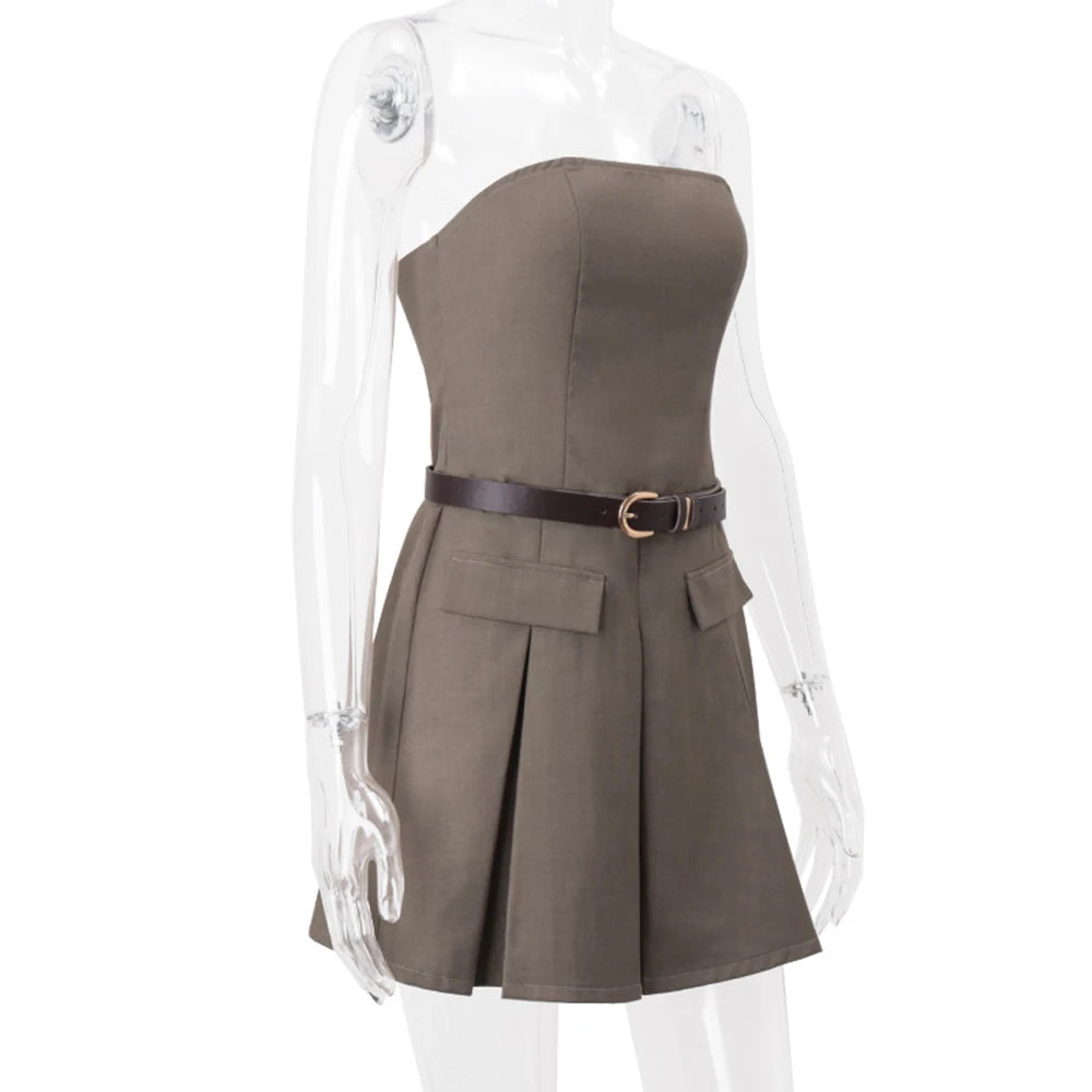 Bandeau Mini Pleated Dress