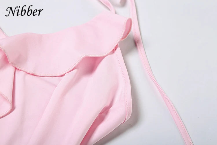 Nibbler Halter Ruffles V-Neck Dress