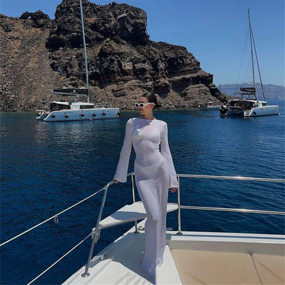 Fashion Women Wrapped Dress Long Sleeve Round Neck