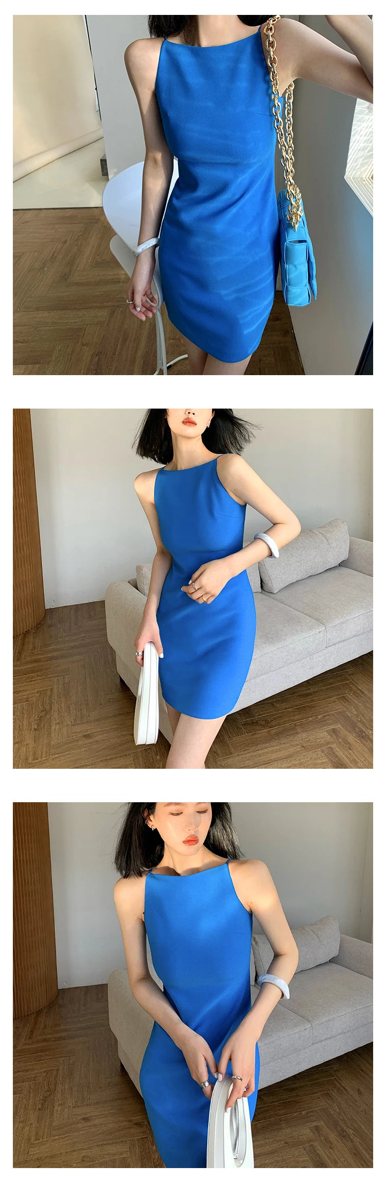 Jielur Summer Women New Spaghetti Strap Elegant Party Mini Dress