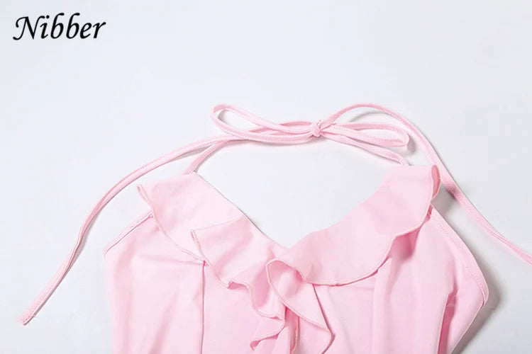 Nibbler Halter Ruffles V-Neck Dress