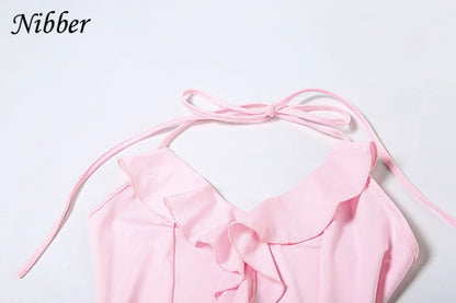 Nibbler Halter Ruffles V-Neck Dress