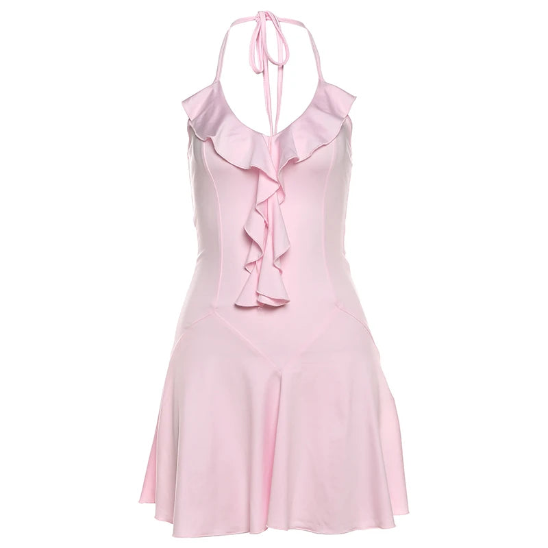 Nibbler Halter Ruffles V-Neck Dress