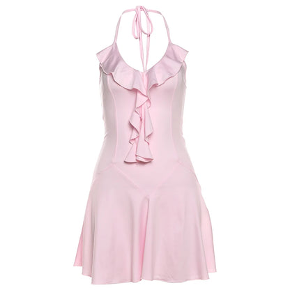 Nibbler Halter Ruffles V-Neck Dress