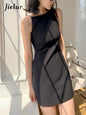 Jielur Summer Women New Spaghetti Strap Elegant Party Mini Dress