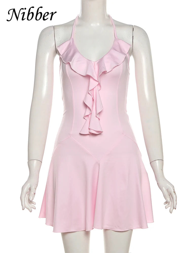 Nibbler Halter Ruffles V-Neck Dress