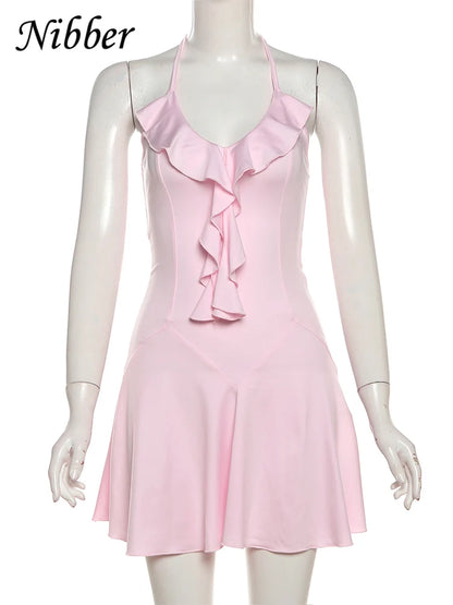 Nibbler Halter Ruffles V-Neck Dress