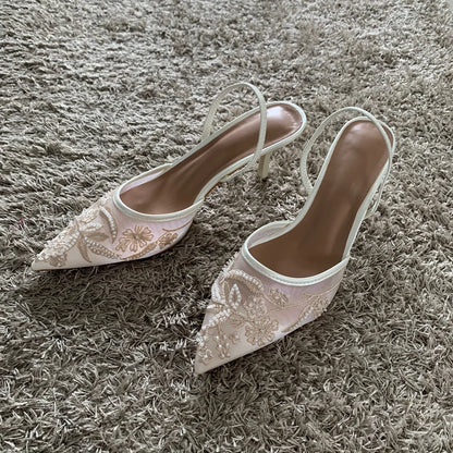 Mesh Embroidered Thin High Heels