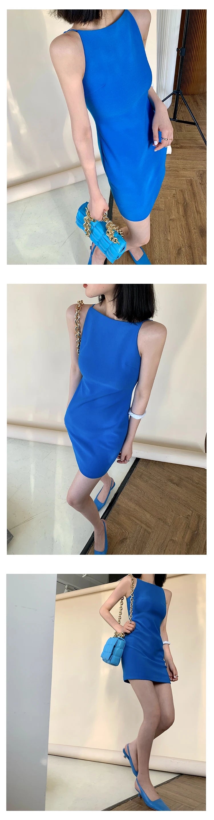 Jielur Summer Women New Spaghetti Strap Elegant Party Mini Dress