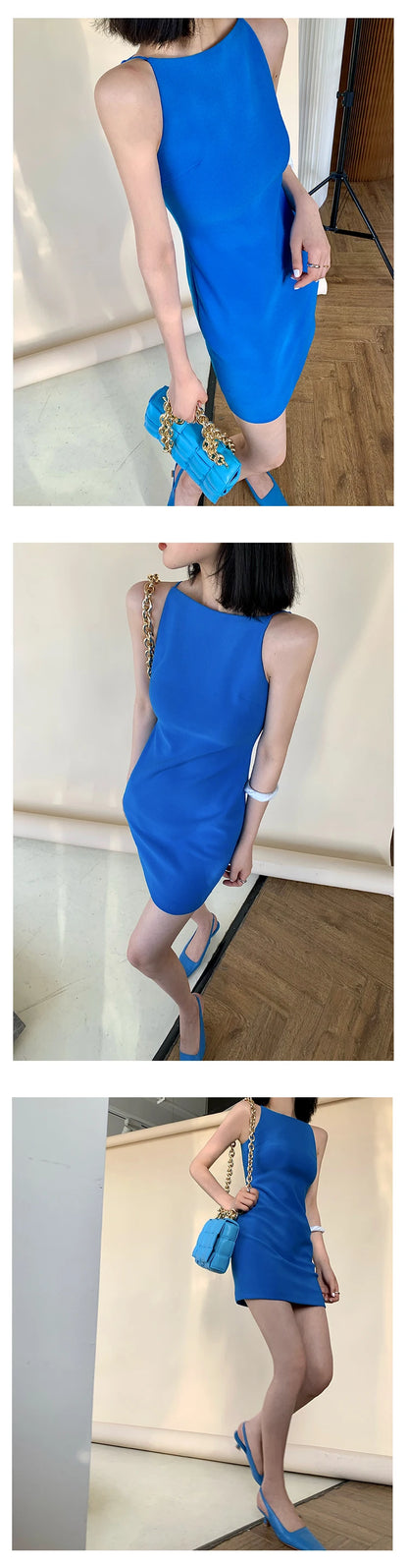 Jielur Summer Women New Spaghetti Strap Elegant Party Mini Dress