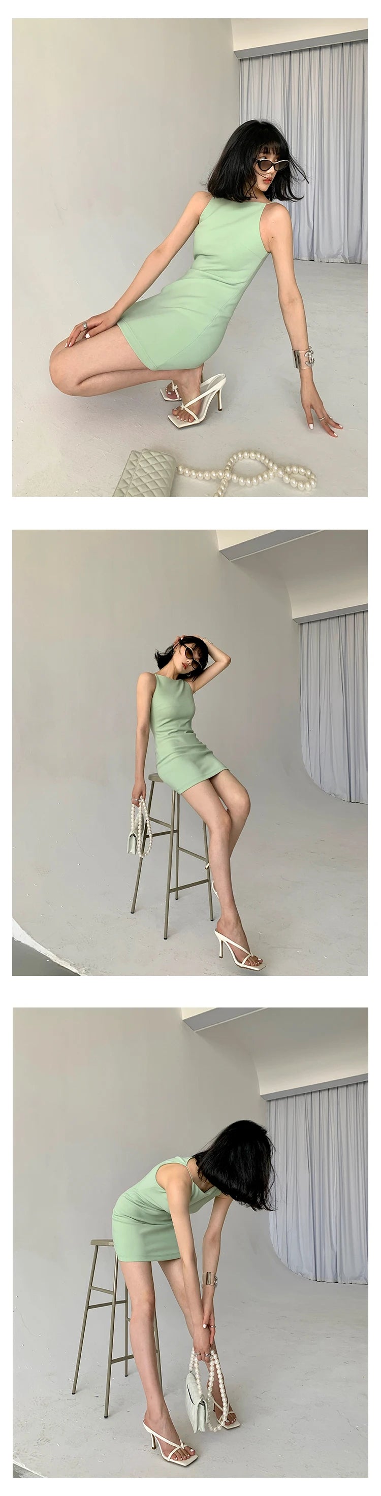 Jielur Summer Women New Spaghetti Strap Elegant Party Mini Dress