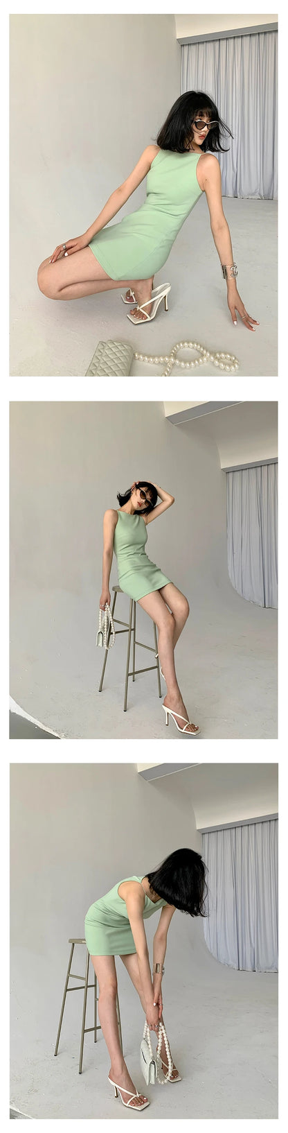 Jielur Summer Women New Spaghetti Strap Elegant Party Mini Dress