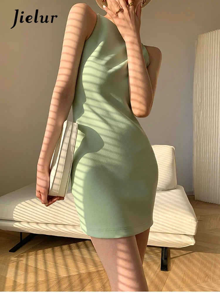 Jielur Summer Women New Spaghetti Strap Elegant Party Mini Dress