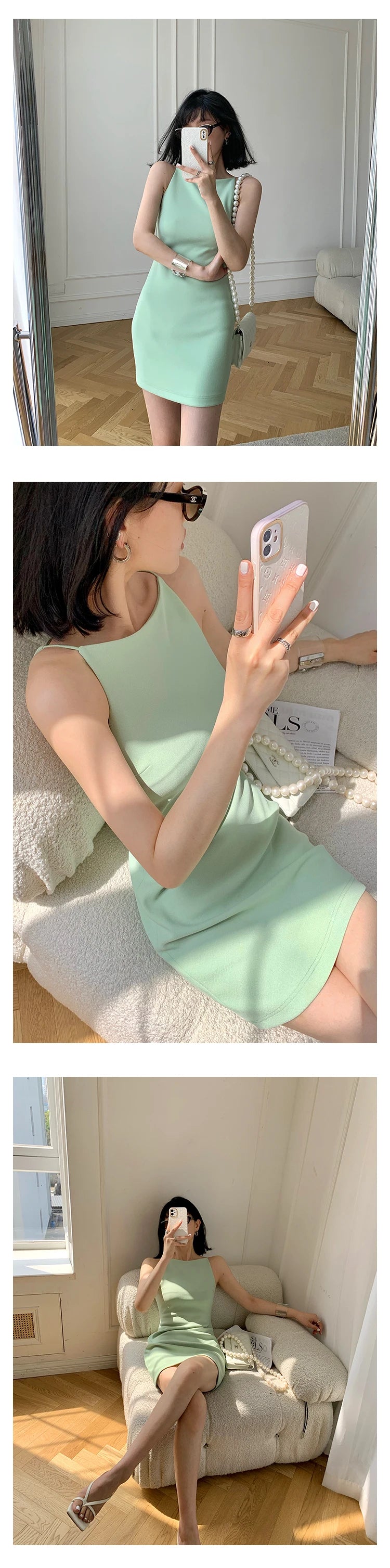 Jielur Summer Women New Spaghetti Strap Elegant Party Mini Dress