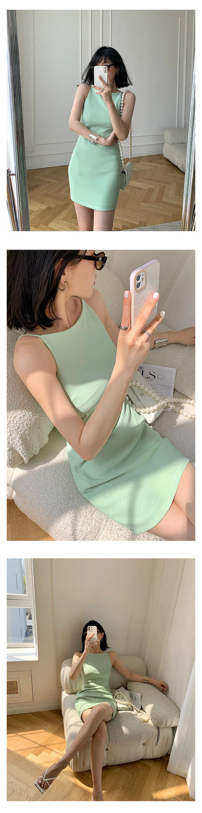 Jielur Summer Women New Spaghetti Strap Elegant Party Mini Dress