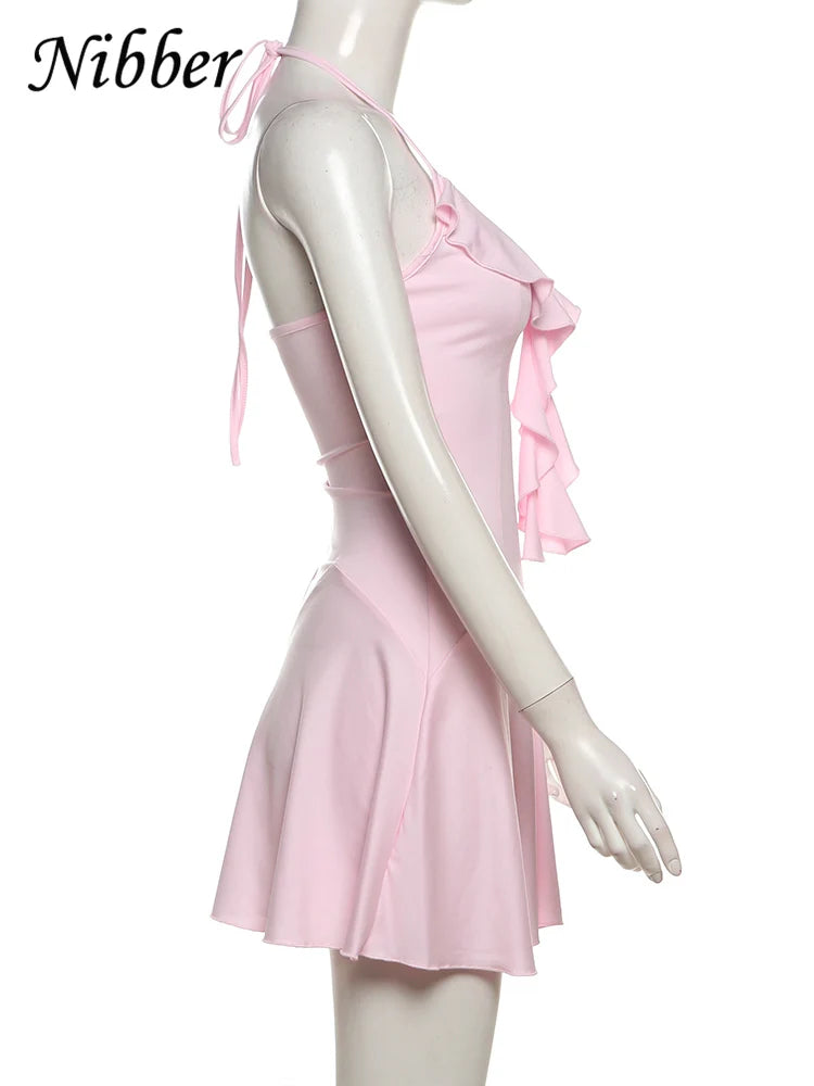 Nibbler Halter Ruffles V-Neck Dress