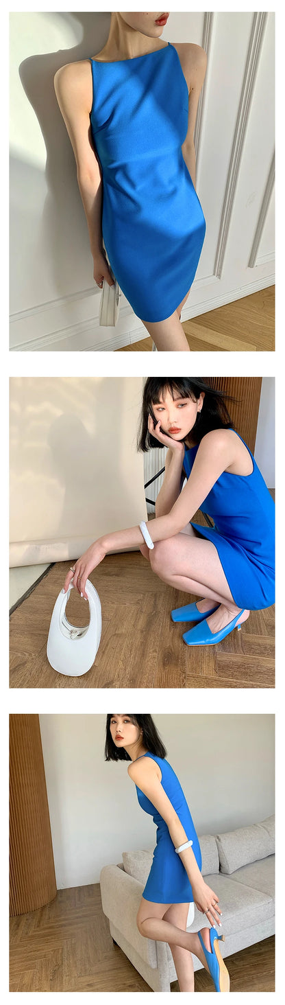 Jielur Summer Women New Spaghetti Strap Elegant Party Mini Dress