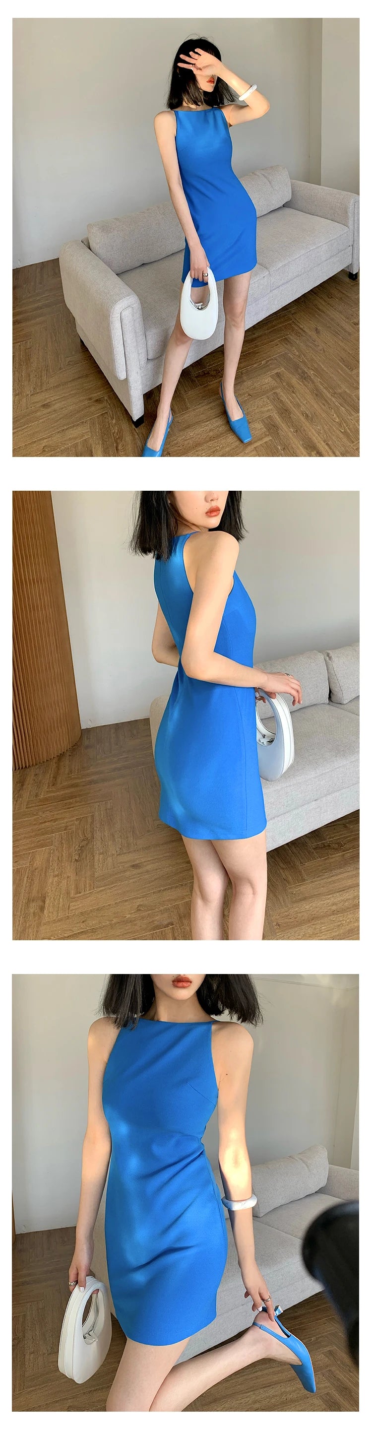 Jielur Summer Women New Spaghetti Strap Elegant Party Mini Dress