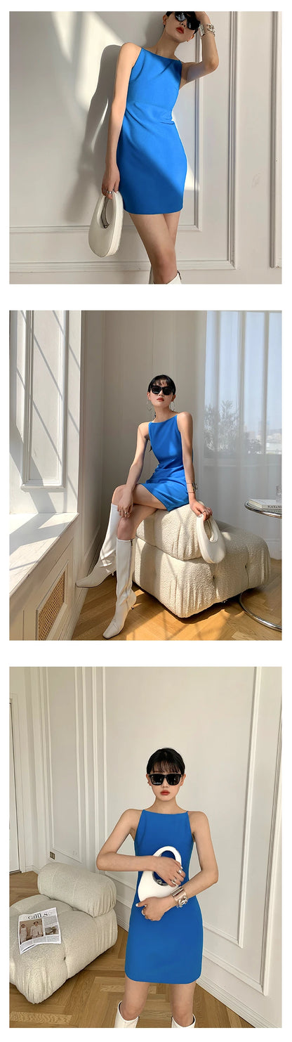 Jielur Summer Women New Spaghetti Strap Elegant Party Mini Dress