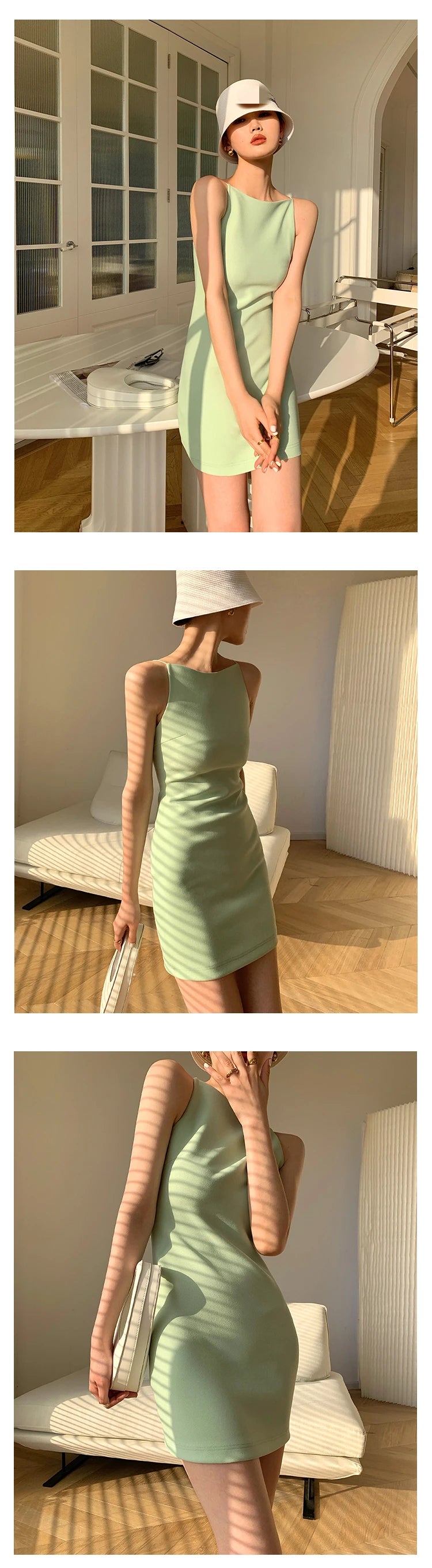 Jielur Summer Women New Spaghetti Strap Elegant Party Mini Dress